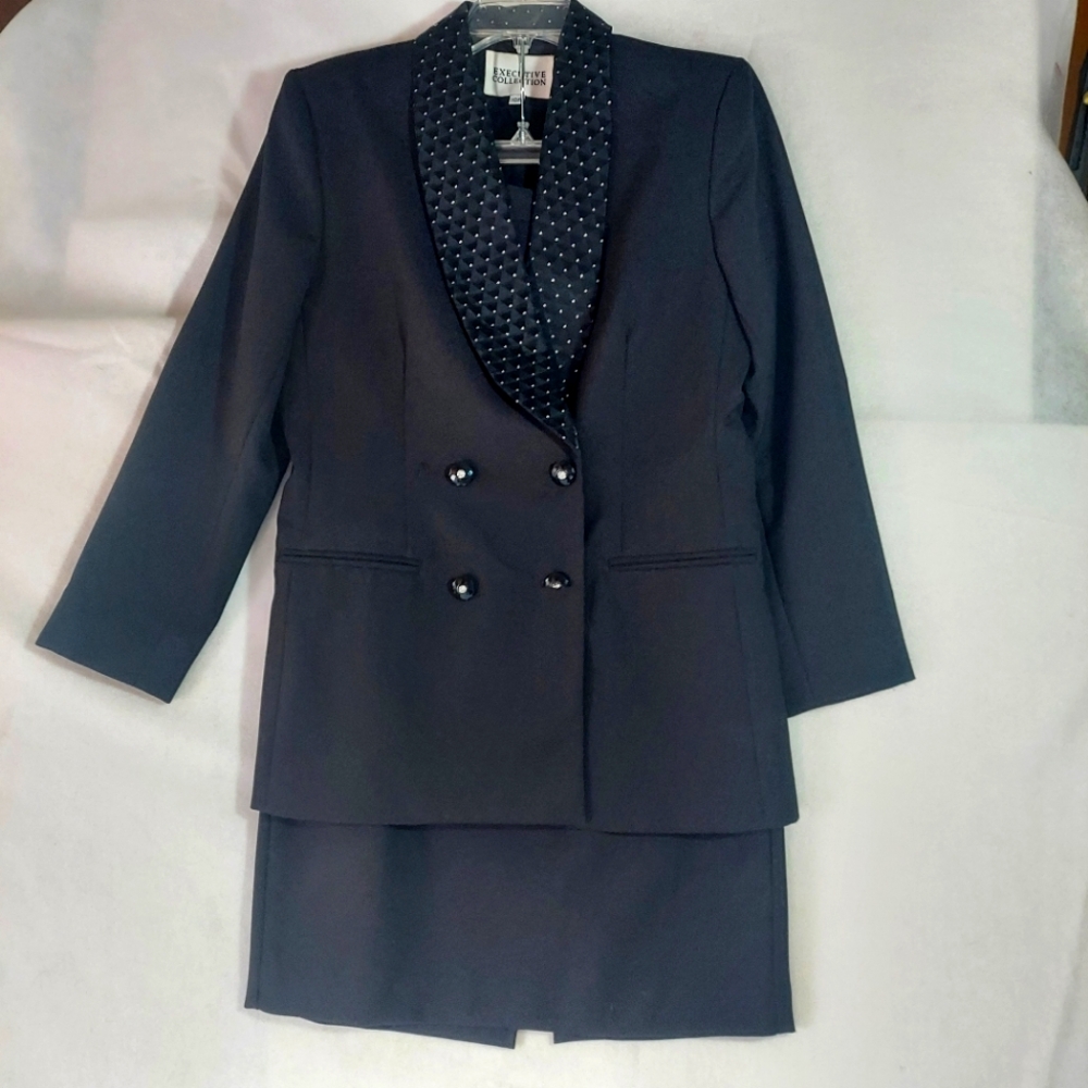 Black Double-Breasted Blazer and Skirt Set